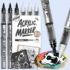 QFOUR 3 White  3 Black Paint Pen, 1 Count Pack of 6 , 3 Black 3