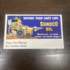Vintage Sunoco Oil Disney Mickey Mouse Donald Duck 1941 Blotter WWII N