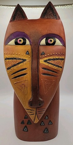 12" Laurel Burch Stammeskatze Katze Totem signiert lila Augen Top Zustand!