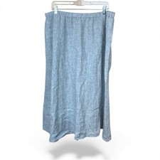 EILEEN FISHER L 100 Organic Linen Maxi Skirt Coastal Grandmother Pockets Blue