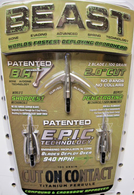 Bowmar Beast Titanium Cut on Contact Broadheads 2 Inch 100 Grain 3 Pack New