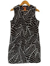 Tory Burch Brown Corduroy Shift Dress White Leaf Print Sleeveless Size 14