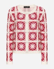DOLCE & GABBANA Majolica Brick-Stitched Tile Crochet Knit Cardigan Handmade S 4