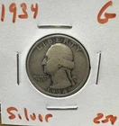 1934 Washington Quarter 90% Silver 25C