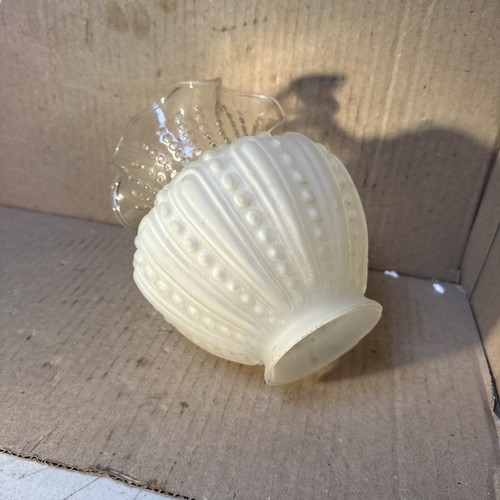 Antique Vtg Victorian Oil Gas Glass Lamp Shade Ruffled Frosted Beaded - Picture 3 of 6