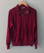 Vintage Women's Nike Burgundy Maroon Velour Warm Up Track Jacket Large