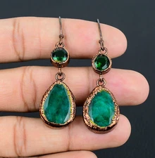 Lab-Created Emerald Gemstone Handmade Copper Electroformed Peridot Earrings