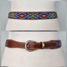 Vintage Ann Taylor size M Southwestern Beaded Brown Leather Belt Womens leather