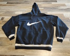 Vintage 90s Mens Nike Big Embroidered Center Swoosh Hoodie Sweatshirt Black