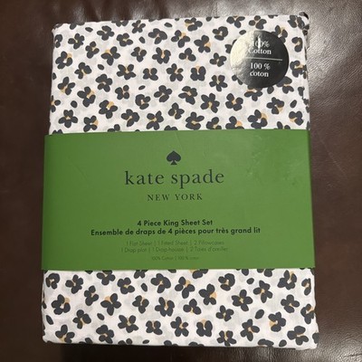 New Kate Spade New York 4 Piece KING Sheet Set FLORAL LEOPARD 100% Cotton