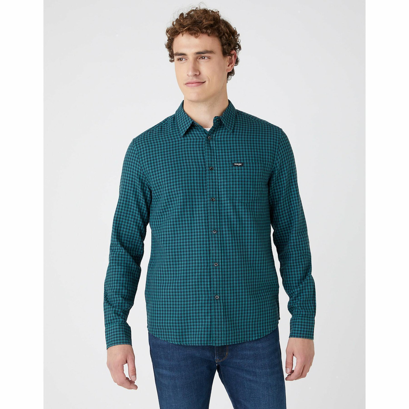 Wrangler Plaid 1 Pocket Shirt Mens Medium Long Sleeve Button Up Jasper Green