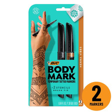 Bodymark Temporary Tattoo Markers with Stencils, Henna Vibes, 2-Pack
