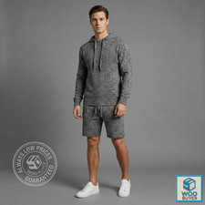 BHM Mens Knitted Hoodie Top and Shorts Set Pocket & Drawstring Hood - Charcoal