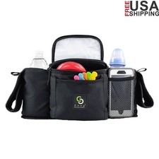 Insulated Stroller Caddy Organizer Fold Separate Spaces Long Walks Black 7b New