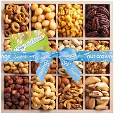 Nut Cravings - Gourmet Collection Nuts Gift Tray with Blue Ribbon (12 Snacks)