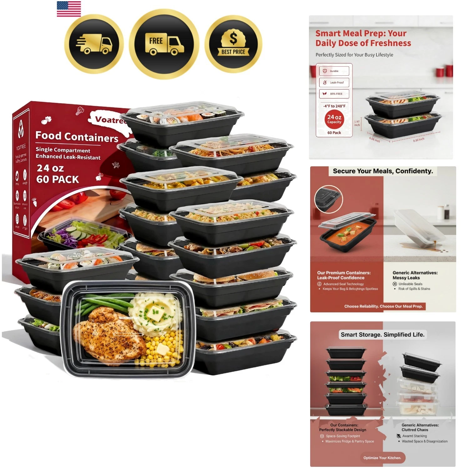 60 Pack 24 oz Meal Prep Containers Reusable, Plastic Food Storage Container w...
Opens in a new wind