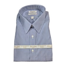 Roundtree Yorke Gold Label Men Shirt Size 18 34 Blue Striped Fitted Poplin 61