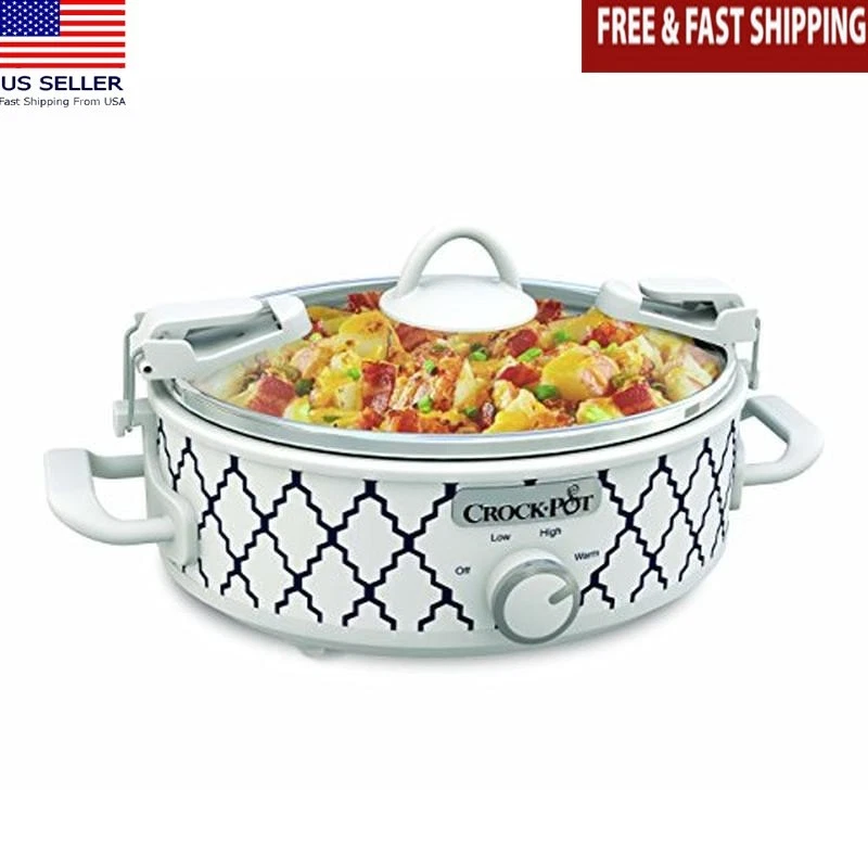 2.5 Quart Casserole Slow Cooker Stoneware Durable Compact Removable White/Blue