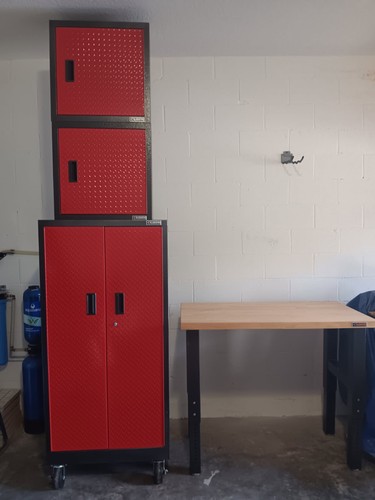 Gladiator Red & Black Steel Tool Cabinet, Lockable, Adjustable Shelves, Wheeled