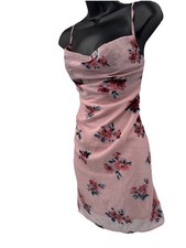 American Eagle Dress Pink Velvet Floral Mini Cowl Neck Fairy Whimsigoth Sheer L