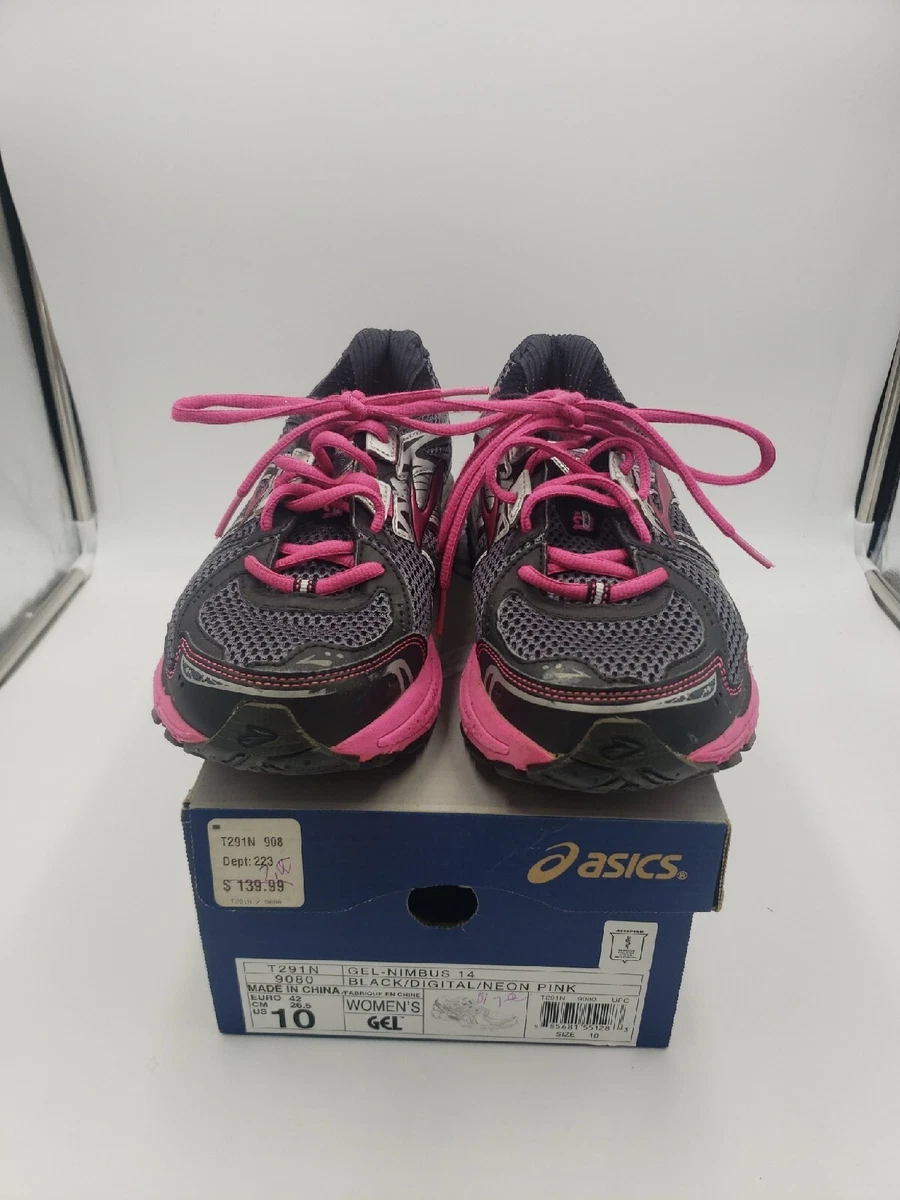 Asics Gel Nimbus 14 women size 10 US Shoe Black/Digital/Neon | eBay