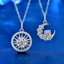 Collier MOISSANITE pendentif croissant de lune en argent sterling 925 bijoux ...