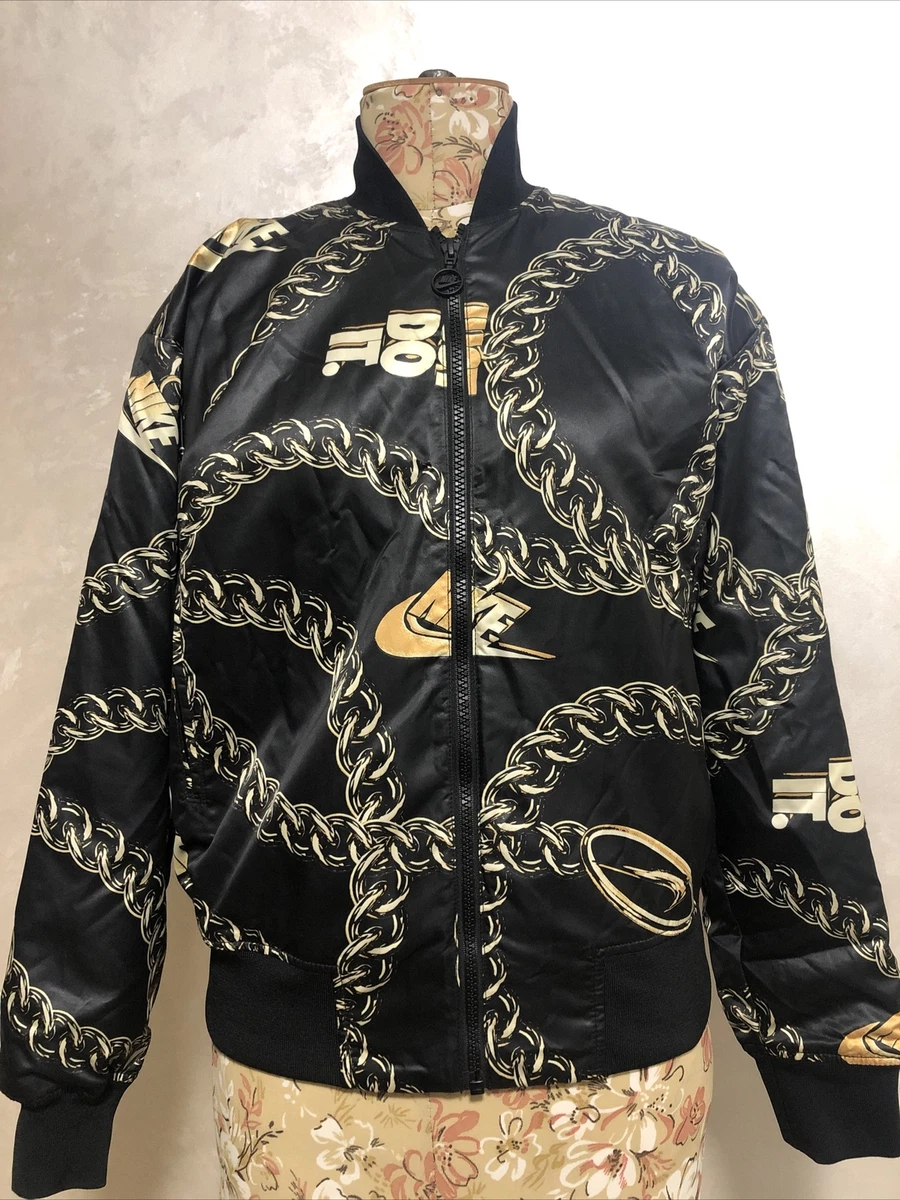 Mos Tientallen Installatie Nike Satin Gold Chain Bomber Jacket size XS | eBay