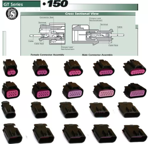 Delphi 2,3,4,5,6-16 Pin GT150 Male, Female Seal Connector Terminals 18,20,22 GA