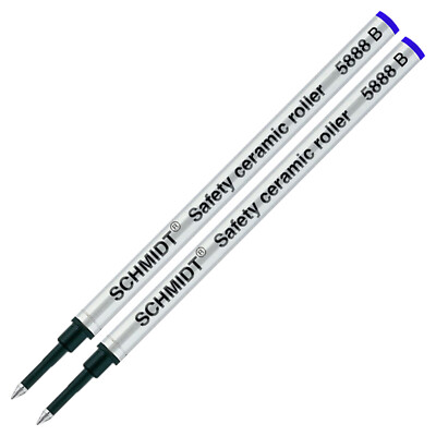 2 X - Schmidt 5888 B Ceramic Rollerball Metal Tube Refill, Blue, Broad Point Tip
