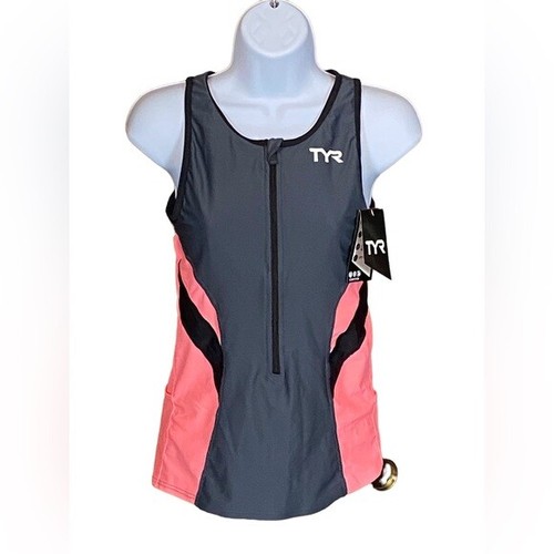 TYR Women's Competitor Tri Tank Top GRAY/CORAL NWT $60 - Picture 6 of 11