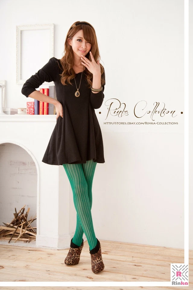 Medias de ganchillo/red/pointelle (patrón de rayas costilladas-verde sombreado) Foto 4 de 4