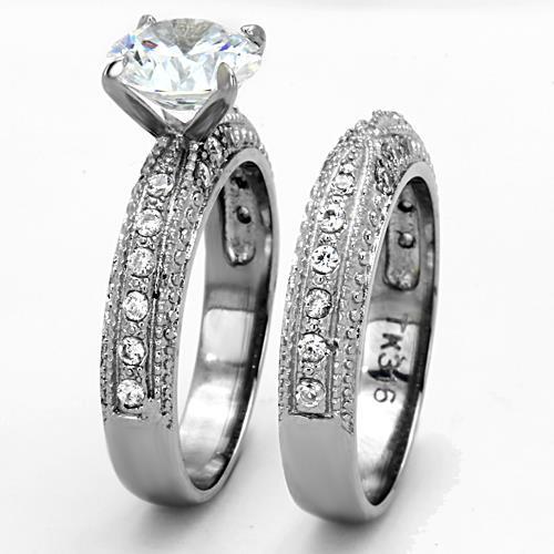 SET ANELLO donna fascia 3,25 CT TAGLIO TONDO ZIRCONI ACCIAIO INOX VINTAGE MATRIMONIO - Foto 4 di 5