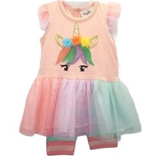 Rare Editions Peach Unicorn Playwear Set 18 months Tunic Capri Toddler Girl Tutu