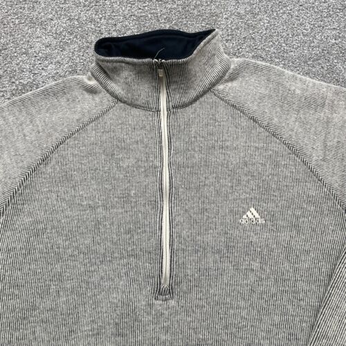 VINTAGE Adidas Sweater Adult 2XL XXL Gray 1/4 Zip Wool Blend Sweatshirt Y2k - Picture 2 of 12