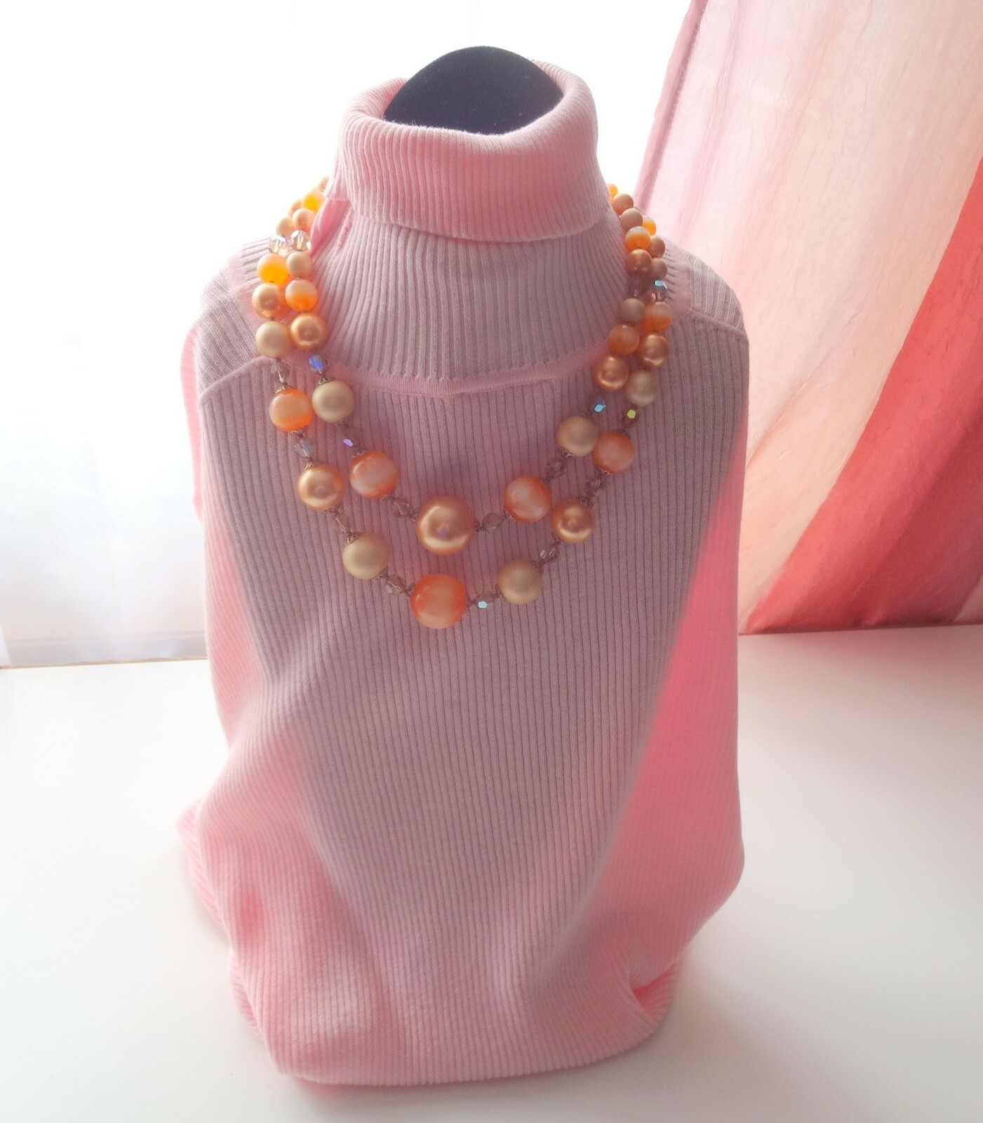 Vtg Signed VENDOME Orange Moonglow Thermoset Beads AB… Gem