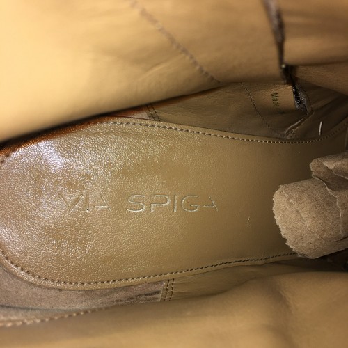 Via Spiga Boots Womens 10 M Niurka Fringe Ankle Booties Brown Suede Heeled Zip - Picture 18 of 20