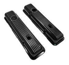 Pair Oe Lt1 Style Black Aluminum Valve Covers W Gaskets Small Block Chevy Sbc