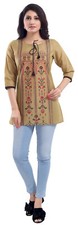 Women Beige Floral Kurti Tunic Top Viscose Blend Indian Pakistani Ethnic MM311