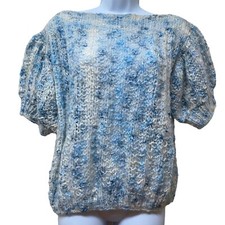 Vintage Handmade Knit Crochet Sweater Puff Sleeve Open Knit Fuzzy Soft Fit M/L