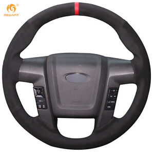 Top Customized Black Soft Suede Steering Wheel Cover Wrap for Ford F150 F-150 