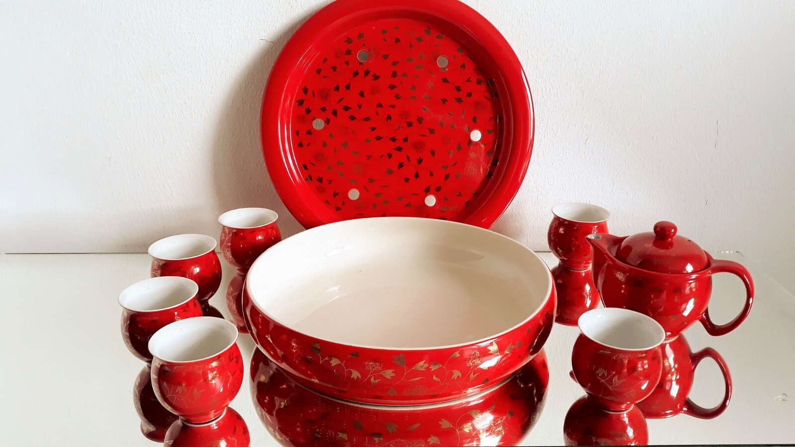 Chinesisches Hochzeit Tee-Zeremonie-Set 9 teilig hochwertig