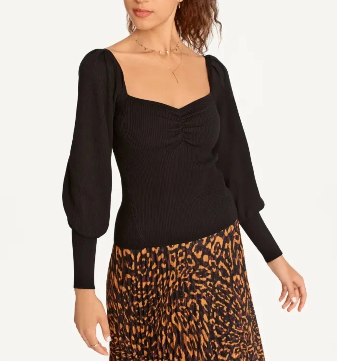 NWT CALLIGRAPHIE Ultra Soft Black Ribbed Knit Sweetheart Balloon