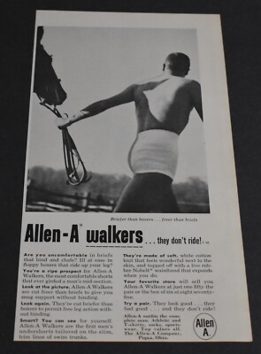 1960 Print Ad Art Allen-A Walkers Underwear Briefer than boxers freer briefs man
