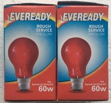 Pack of 2 Eveready Bulbs 60W BC Red Fire Glow Flame GLS Type (G3) S855