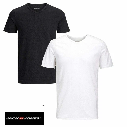 Jack & Jones Mens New 2 Pack V Neck Slim Fit T-Shirt Plain Cotton Tee BNIB - Picture 1 of 5