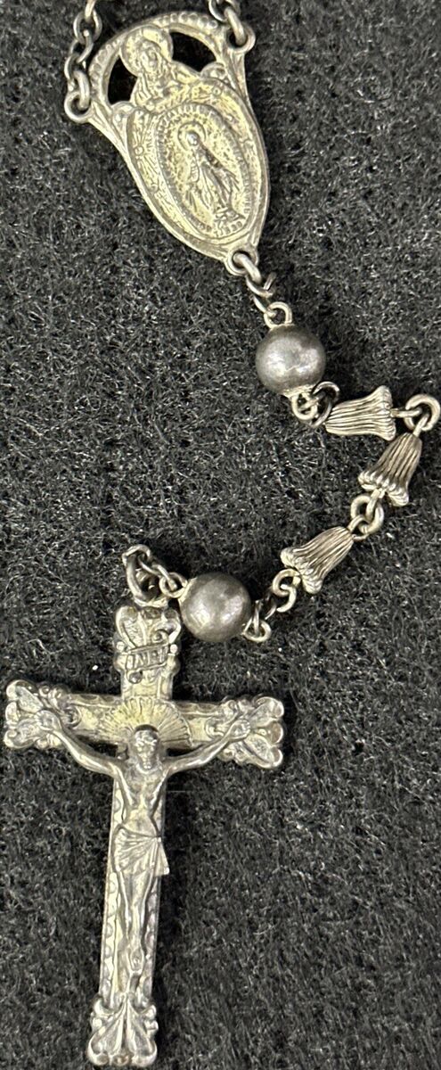 Vintage Creed Solid Sterling Silver Rosary Bell Beads Crucifix 35.5g 22” -JN- Vintage Creed Solid Sterling Silver Rosary Bell Beads Crucifix 35.5g 22” -JN-
