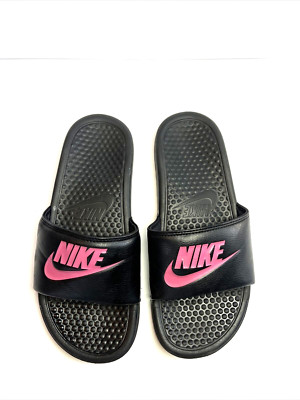 Nike Benassi JDI Black & Pink Slides Sandals Women Size 8