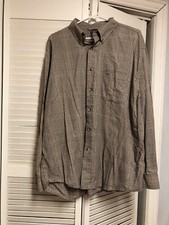 Arrow Men XL 17-17.5 Brown Plaid Button Up Collared Dress Shirt Preowned