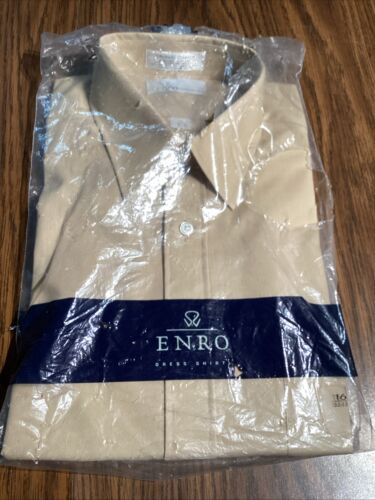 ENRO Classic Poplin Point Collar Men's Long Sleeve Tan Dress Shirt 16 Lg 32-33 - Picture 7 of 7