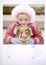 Papyrus Iridescent Glitter Girl with Snowglobe Christmas Holiday Greeting Card